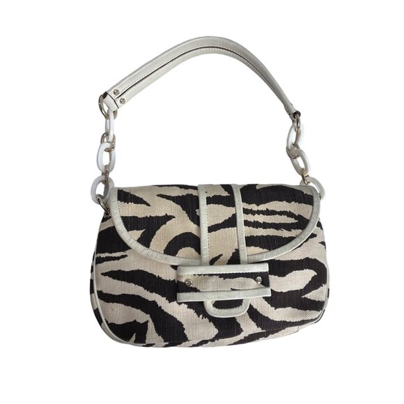 Kate Spade Women's Black Ivory Zebra Stripe Chain Link Shoulder Bag Sz M - Picture 1 of 13